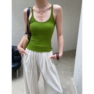 司南 万搭刚需款 美式辣妹简约U领修身显瘦绿色吊带背心 SN8944