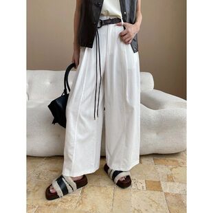 SN7994 天丝棉高智通勤压褶设计宽松直筒阔腿休闲裤 司南 送腰带