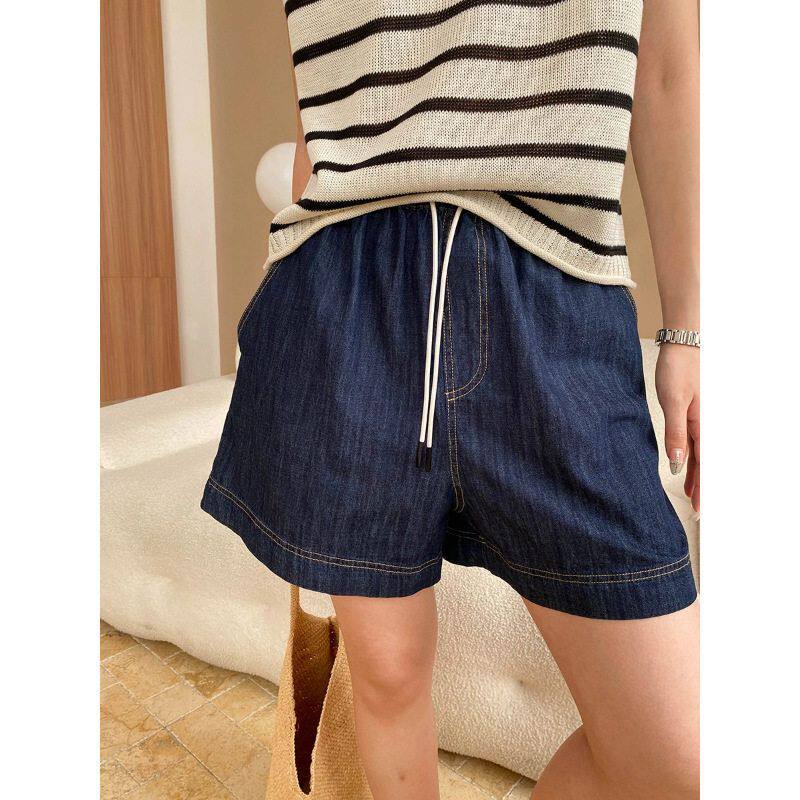 司南 随性松弛感 复古抽绳松紧高腰显瘦A字阔版牛仔短裤 SN7278