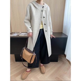 司南 长期主义 经典学院风连帽牛角扣羊毛双面呢大衣外套 SN8130