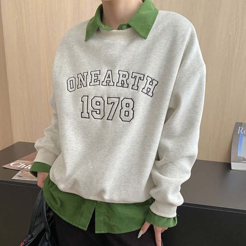 慵懒氛围感美式简约字母刺绣卫衣