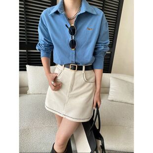 衬衫 卡通小狗刺绣设计感翻领宽松全棉长袖 SN8563 早春新款 司南