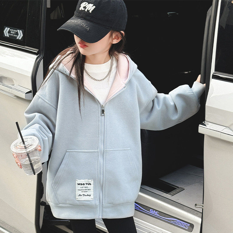 NEXT JANSO韩版女童连帽拉链外套春秋新款洋气休闲运动风大童上衣