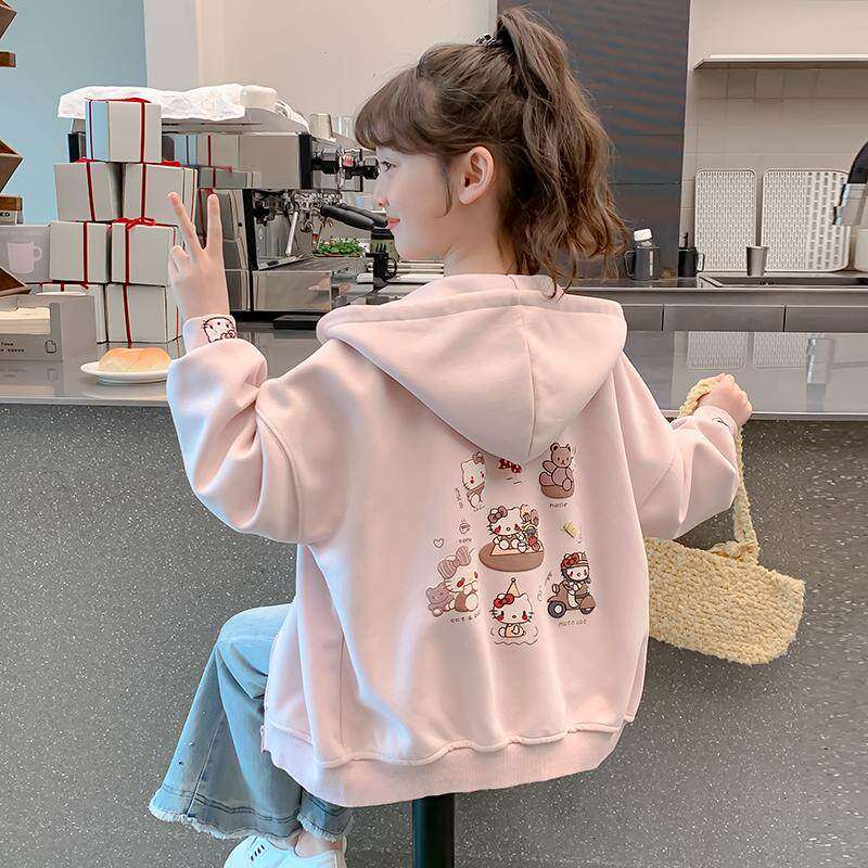 NEXT JANSO女童连帽卡通外套春秋款洋气休闲拉链开衫中大童上衣