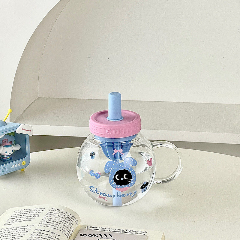 大容量玻璃杯女生办公室泡茶杯高颜值水杯柠檬榨汁可爱耐高温杯子,餐饮具,吸管杯,淘宝优惠券,粉丝福利购,淘宝优惠卷