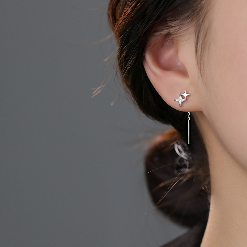 ACC四芒星耳线999纯银轻奢小众女