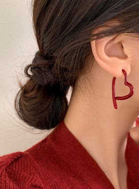 ACC爱心耳环999银本命年2026马年耳钉新年过年女轻奢高级红色耳饰