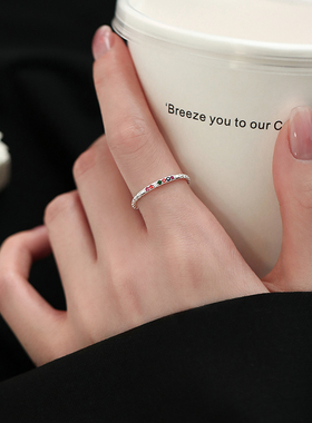 ACC彩虹戒指女925纯银轻奢高级感食指戒小众设计感尾戒素圈开口戒