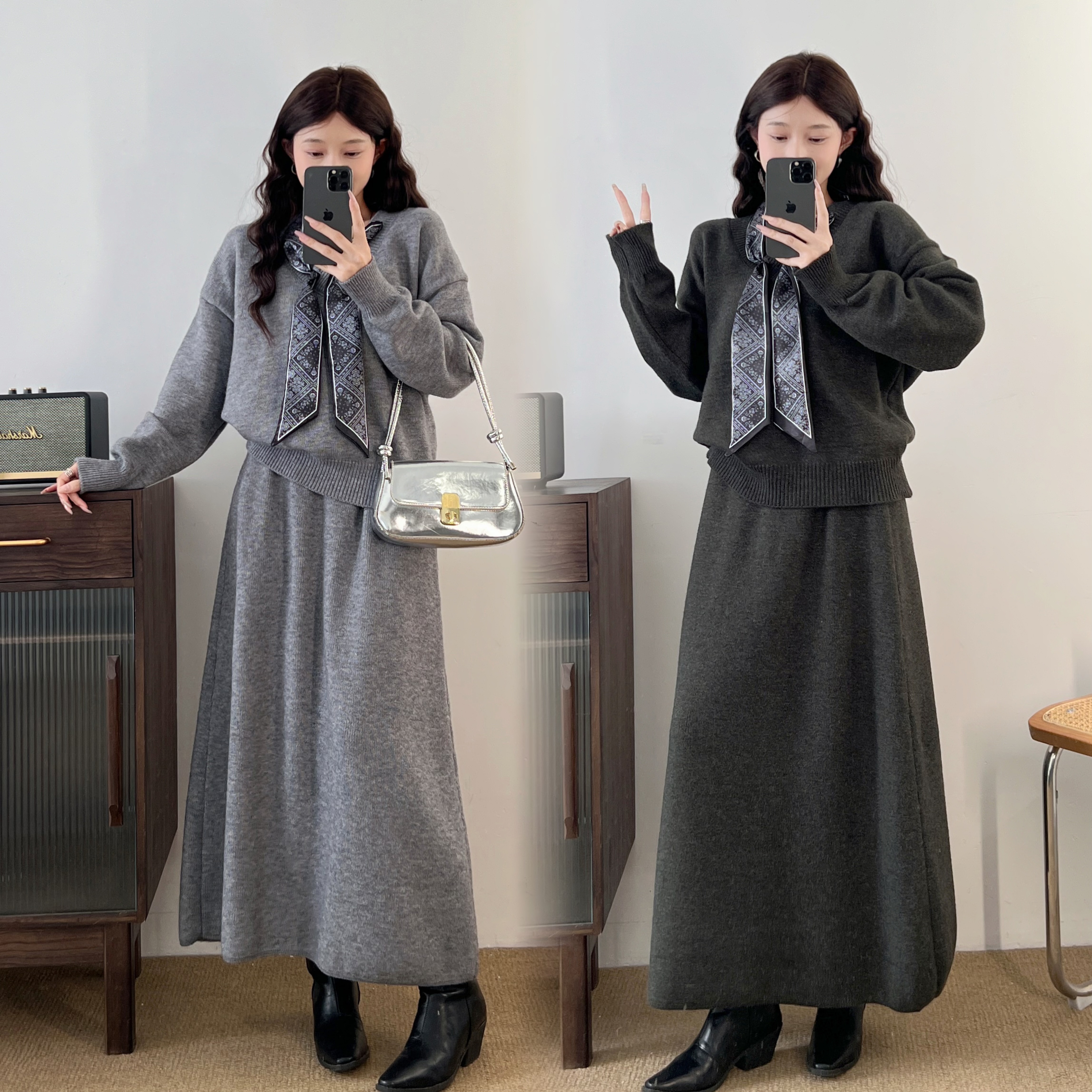 大码巨好看的一整套女2025新款秋冬毛衣针织裙子套装韩系穿搭长裙