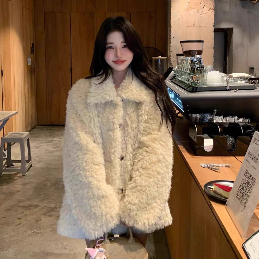 冬季环保皮草毛绒绒宽松羊羔毛厚外套女高级感年轻毛毛仿皮草上衣