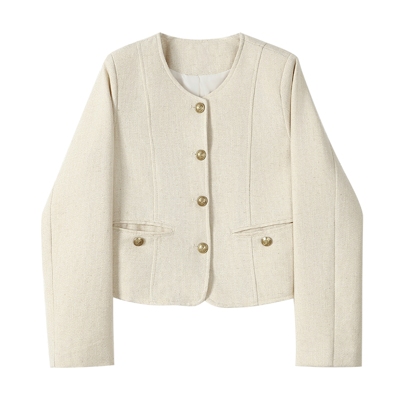 实拍爆款小香风短外套春秋新款女装肌理感正肩圆领轻熟休闲上衣