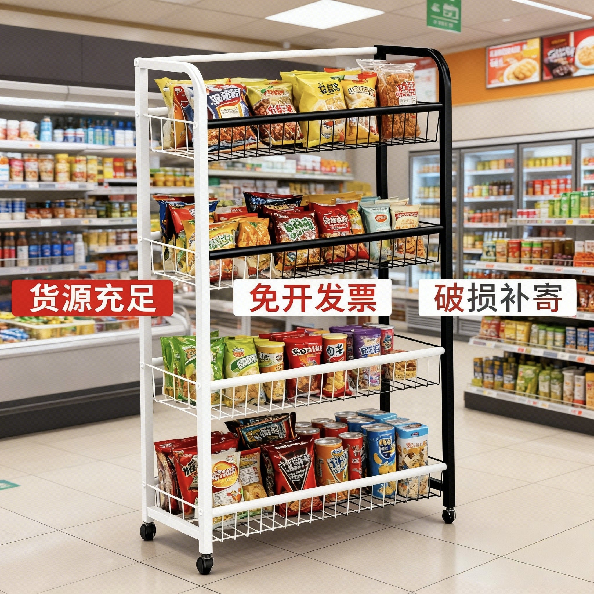 超市零食货架收纳食品饮料移动多层架子展示架陈列架储物架置物架