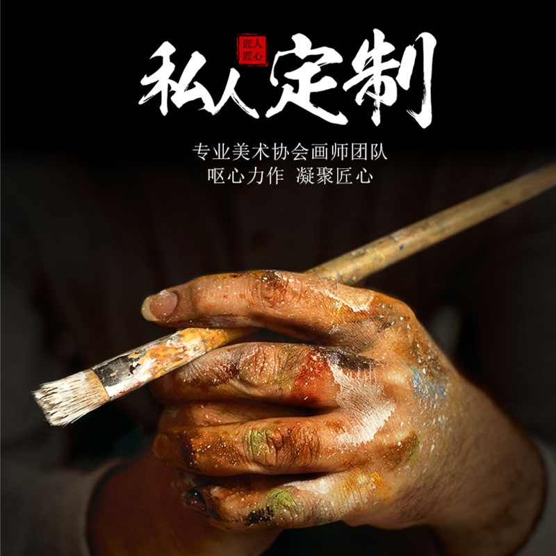 手绘油画定制客厅背景墙装饰画酒店软装挂画肖像人物婚纱照片壁画图片