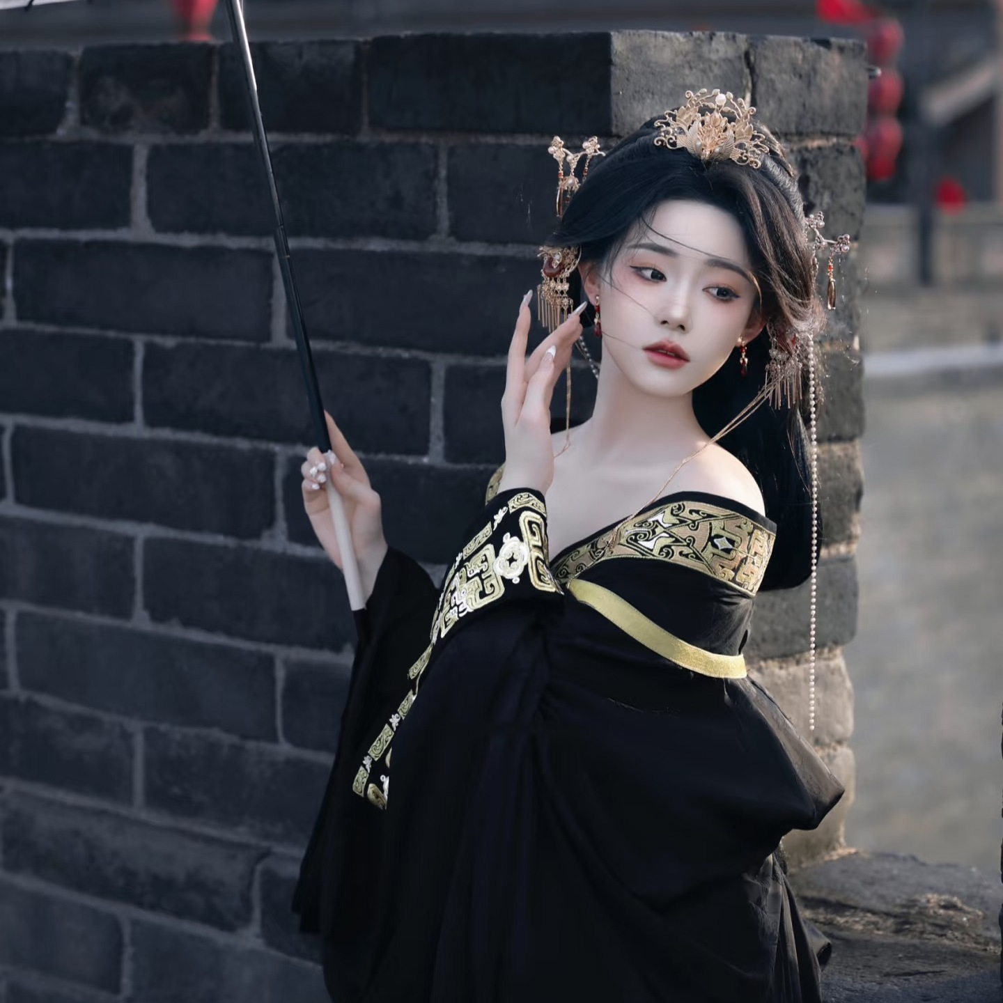 【女帝】黑新款战国袍魏晋制南北朝复原直裾拖尾汉服半身裙春秋冬