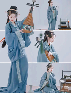 蓝色战国袍汉服女成人直裾古装女款复原拖尾古风女装2025新款全套