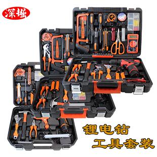 家用组合工具手电钻12v 锂电钻综合工具箱套装 21V锂电钻五金组套