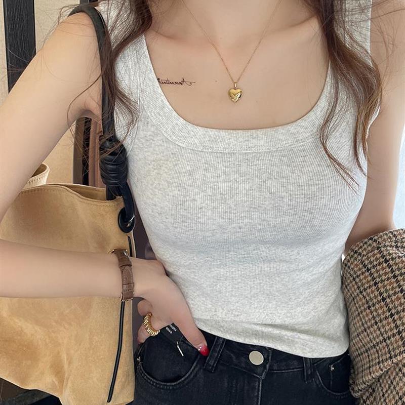 打底小背心女2025新款内搭白色吊带夏季外穿灰带胸垫大码纯棉上衣