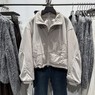 VM NY NB UR2025冬休闲立领抽绳拉链拼接超宽松短款棉服外套女ins