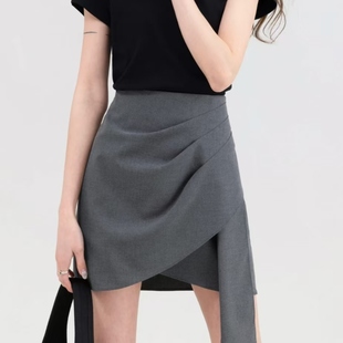 VM NY NB UR2025春法式复古辣妹不规则褶皱设计感A字半身短裙女潮