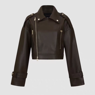 VM NY NB UR2025秋美拉德机车风复古摩登休闲翻领PU皮衣夹克外套