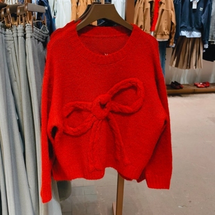 VM NY NB UR2026春气质百搭慵懒风蝴蝶结提花圆领针织衫毛衣女ins