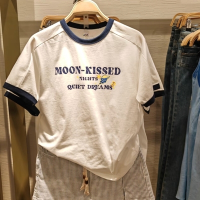 撞色字母印花修身棉质短袖T恤衫