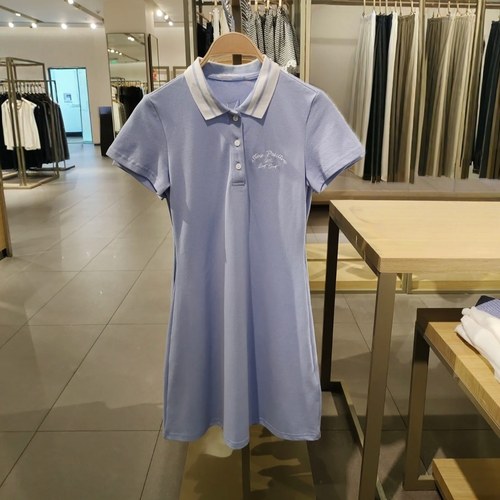 VM NY NB UR2025夏百搭学院风字母刺绣polo领撞色短袖连衣裙女ins