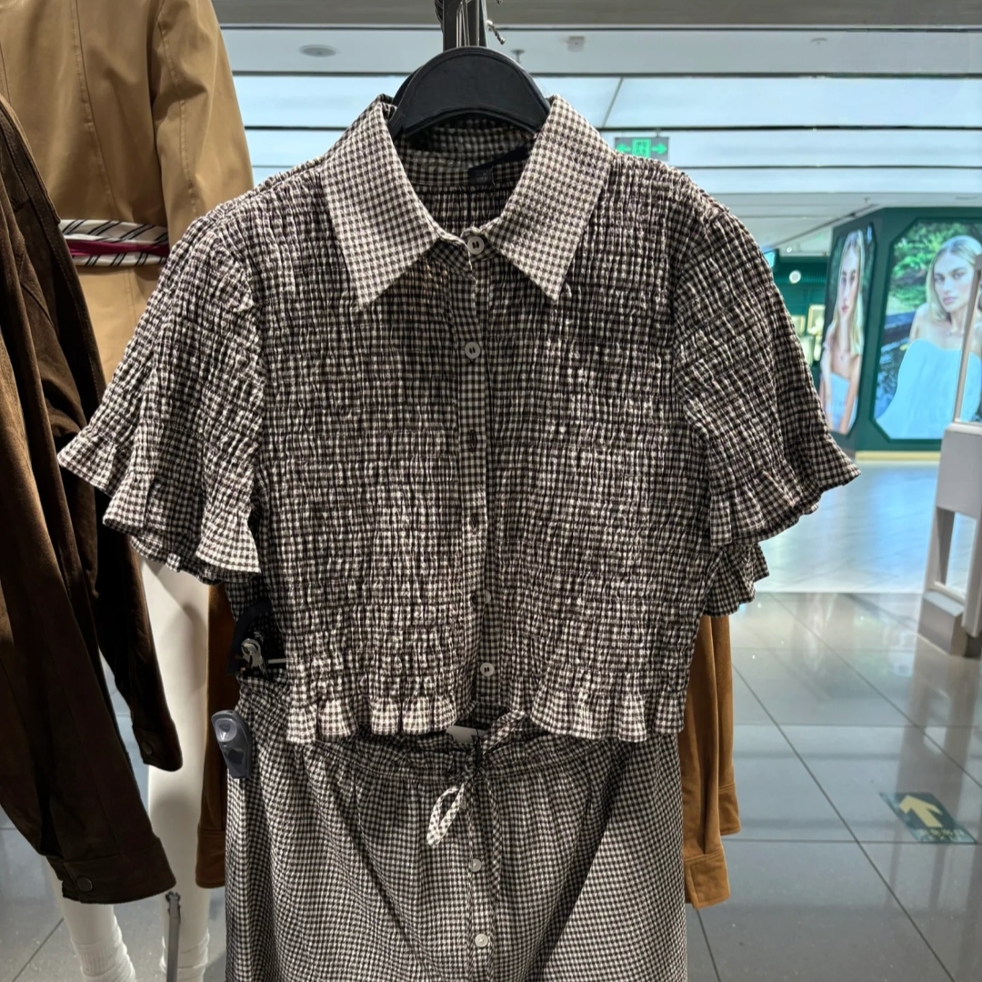 VM NY NB UR2025夏法式气质甜美减龄格纹翻领衬衫上衣女4661035 z