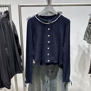 现货VM NY NB UR2025秋复古拼接系带纽扣针织开衫毛衣外套女ins潮