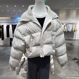 VM NY NB UR2025冬百搭休闲风拼接针织立领超宽松短款棉服外套女