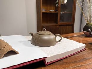 宜兴紫砂壶青段泥半月竹壶260CC家用手工泡茶壶紫砂功夫茶具茶壶