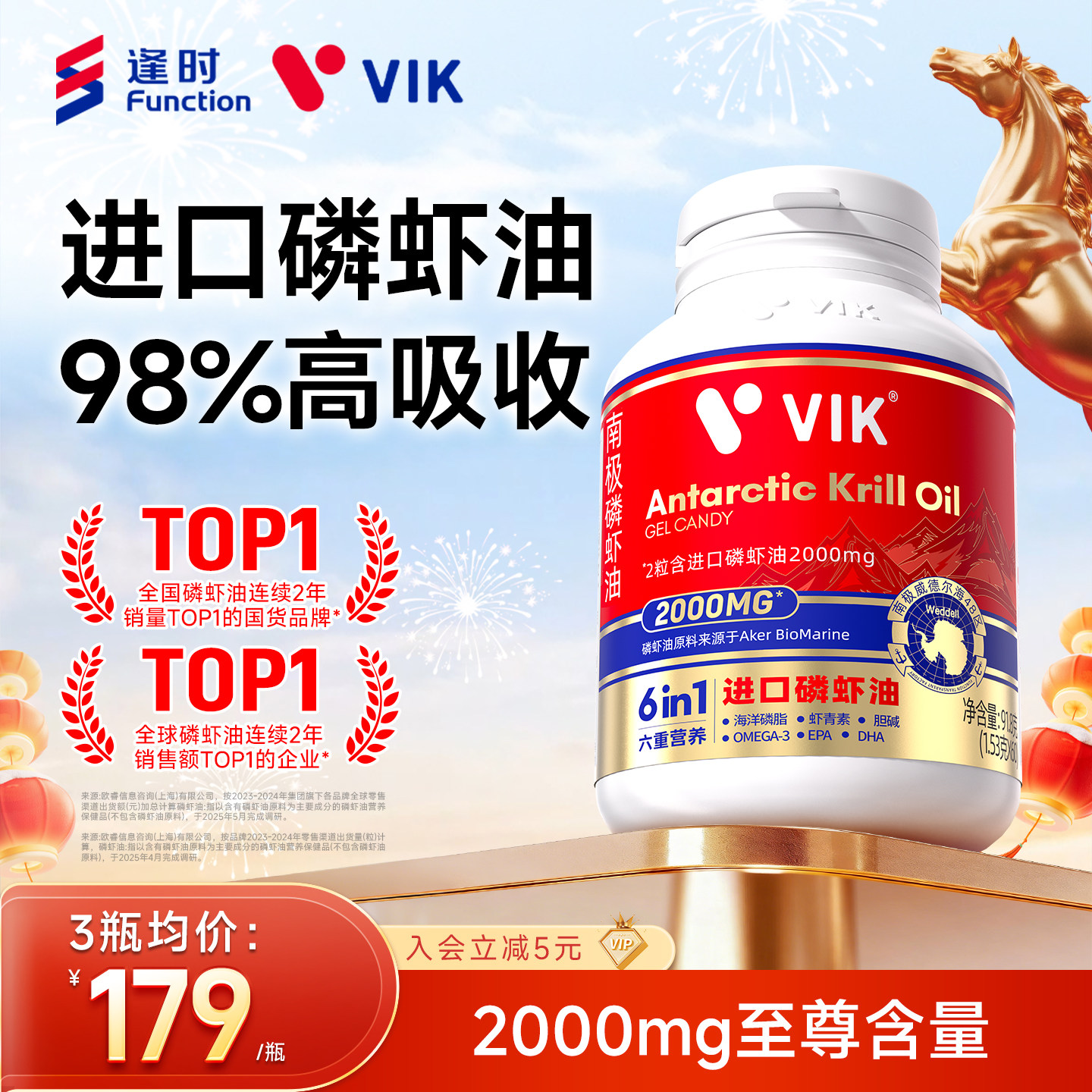 VIK进口磷虾油纯南极56%海洋磷脂omega3深海鱼油升级官方旗舰店