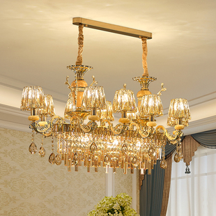 饭厅吊灯2025年新款 奢华玉石别墅客厅茶室水晶吧台长方形灯具 欧式