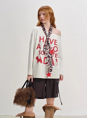 SOFITTE 25AW秋季新款 黄色斜肩标语印花长袖T恤多口袋工装短裤