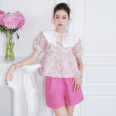 花朵泡泡袖 大翻领上衣粗花呢高腰短裤 Jane 春夏新款 折 Sister