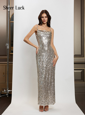 【折】Sheer Luck Freya Maxi Dress弹力亮片修身荡领长裙