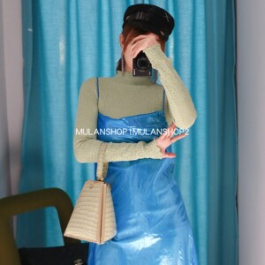 【折】【XXS】C/meo时尚牛油果绿褶皱打底衫/吊带连衣裙套装