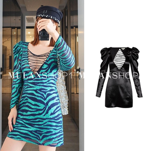 For Love and LemonsV领胸交叉绑带镂空性感修身透视连衣裙女木兰