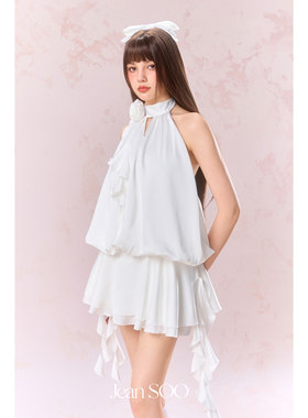 Jean SOO 25SS  雪域玫瑰挂脖系带露背缎面连衣裙