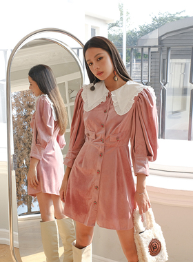 【折】Sister Jane博主伽蓝同款2J甜美娃娃领钻扣泡泡袖连衣裙