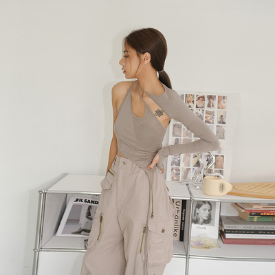 【折】Hyein Seo 2J新暗黑不对称斜肩长袖上衣工装裤时尚外套