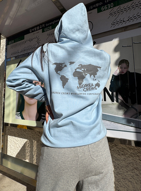 3折清货折 ANDREA CREWS 后背反光世界地图连帽加绒卫衣套头