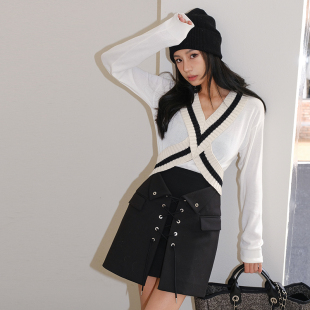 早春V领针织衫 lee 上衣抽绳设计感短半裙 Dion 国现