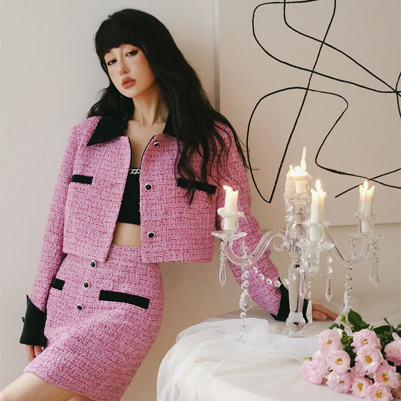 玫红色木兰粗花呢22秋新款