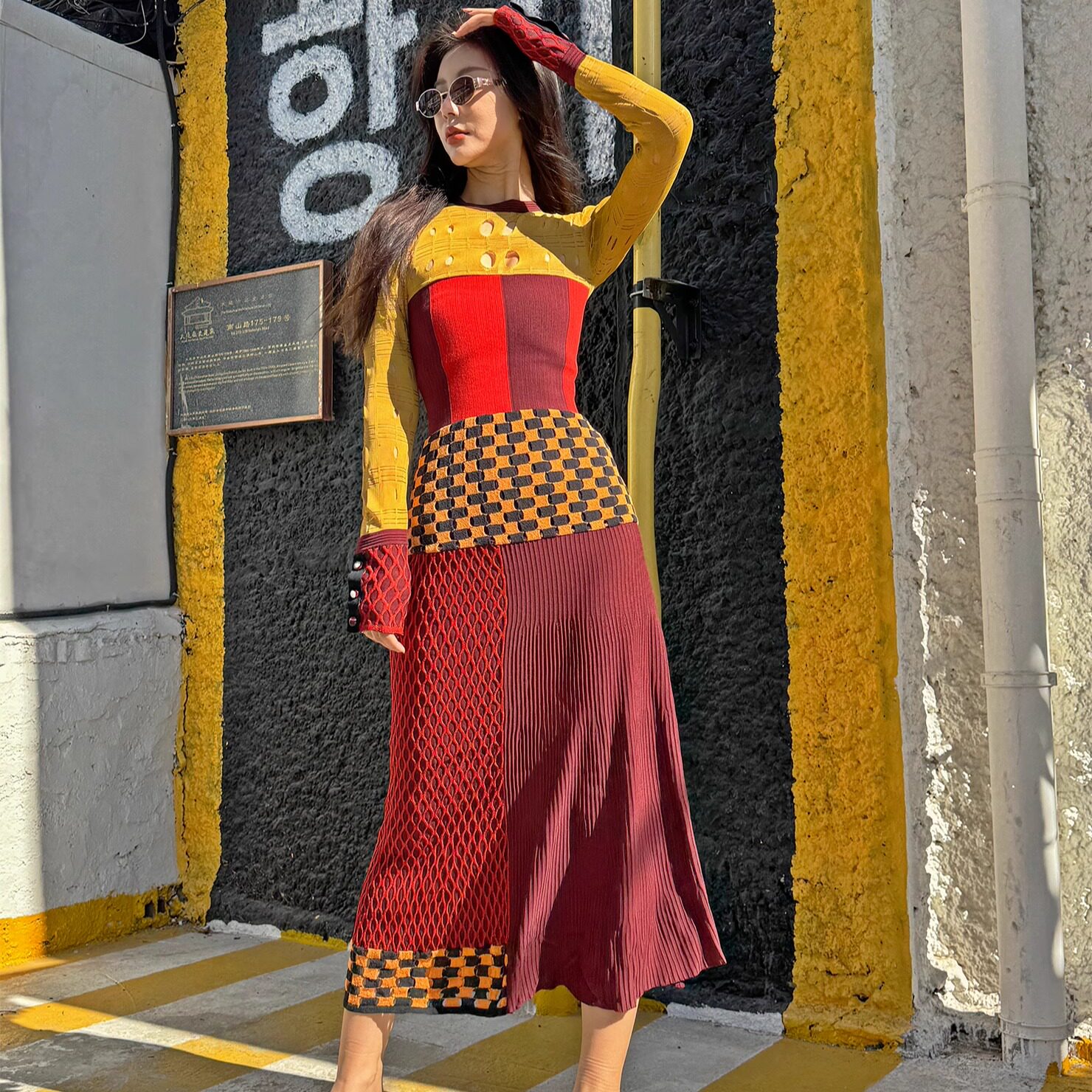 【清货3折S码】Ports1961 折扣 走秀款彩色红黄重工针织连衣裙