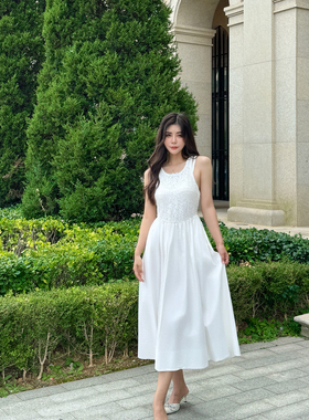 For Love & Lemons 美国设计师品牌 白色蕾丝无袖连衣裙