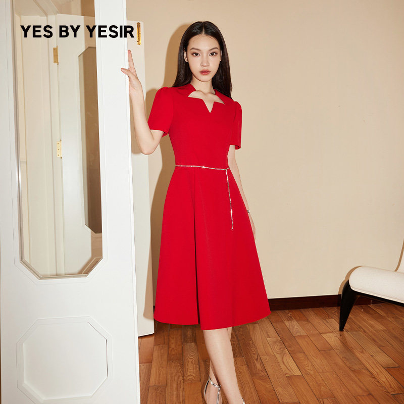 【清货折M】同款YES BY YESIR叶谦原创红星领收腰散摆连衣裙