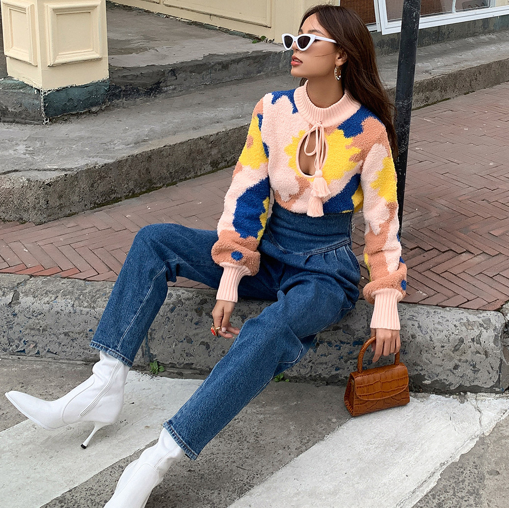 gcds朴彩英同款走秀荧光绿针织衫