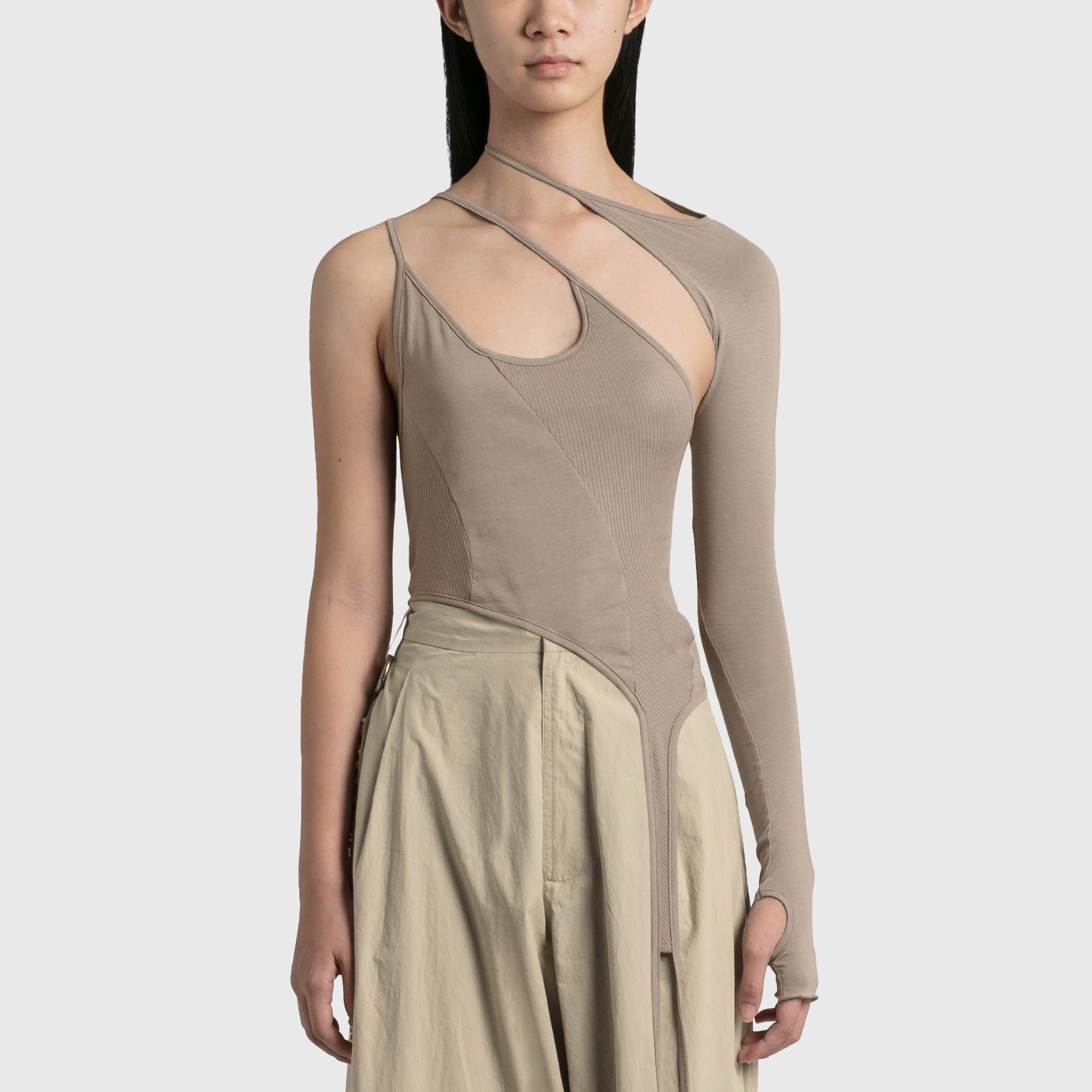 【折】Hyein Seo 暗黑风机能山本耀司不对称斜肩长袖吊带上衣木兰