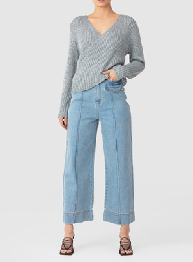【折】C/meo 2R新款 FEATURE 直筒长袖V领交叉毛衣高腰牛仔阔腿裤